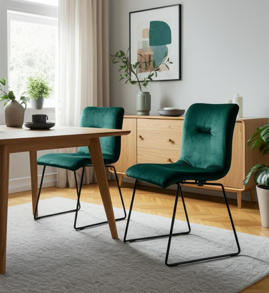 Set of Two Green and Black Upholstered Fabric Dining Side Chairs HomeRoots
