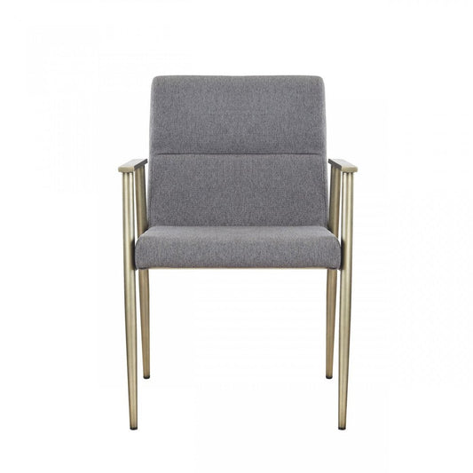 Gray and Antiqued Brass Upholstered Fabric Dining Arm Chair HomeRoots