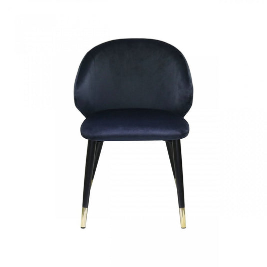 Set of Two Blue Black and Gold Upholstered Velvet Wing Back Dining Arm Chairs HomeRoots