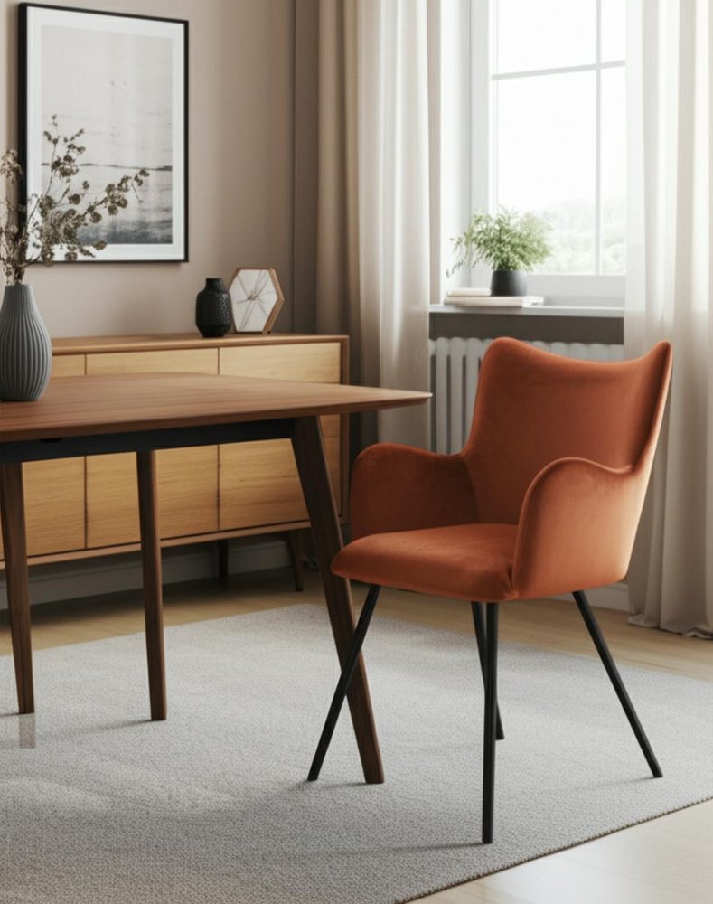 Orange and Black Upholstered Velvet Wing Back Dining Arm Chair HomeRoots