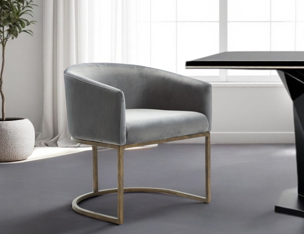 Gray And Brass Upholstered Velvet Dining Arm Chair HomeRoots