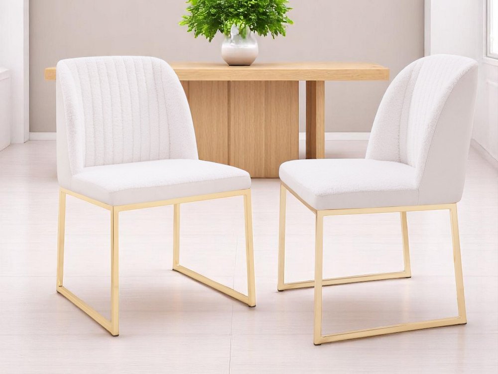 Set of Two White and Gold Upholstered Fabric Wing Back Dining Side Chairs HomeRoots