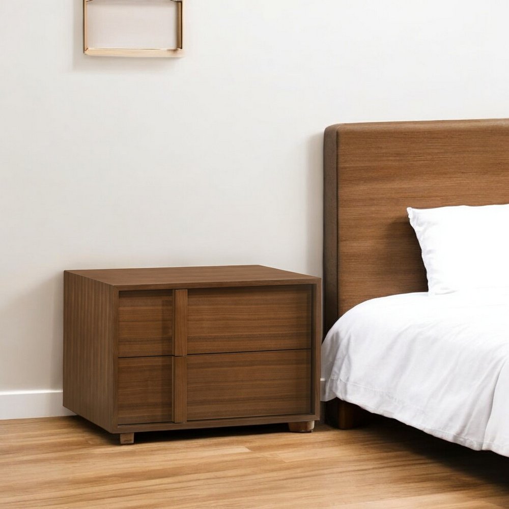 19" Solid Wood and Wood Two Drawer Nightstand HomeRoots
