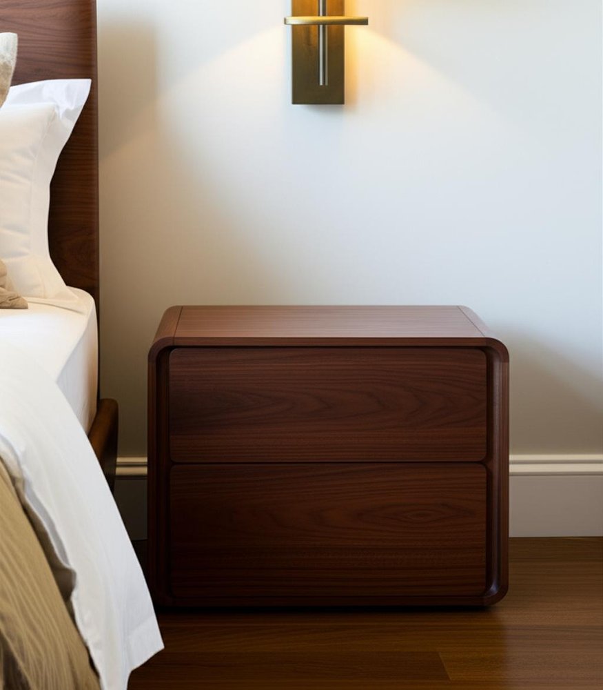 Modern Walnut Brown Nightstand with Two Drawers HomeRoots