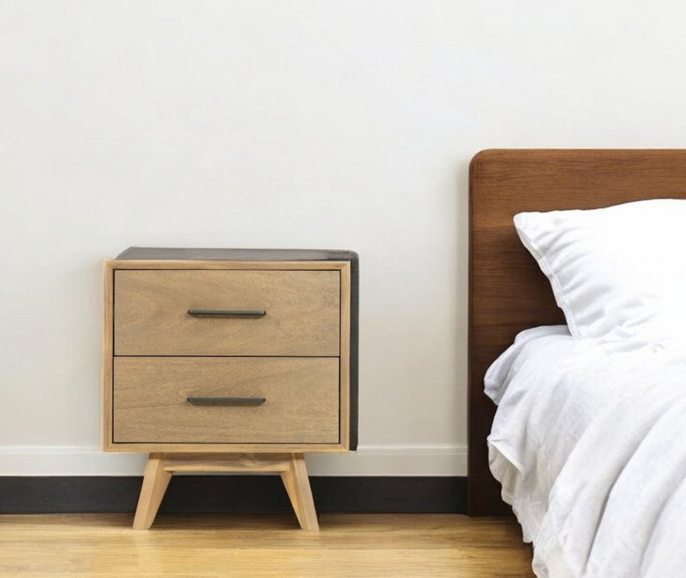 24" Solid Wood and Wood Two Drawer Nightstand HomeRoots