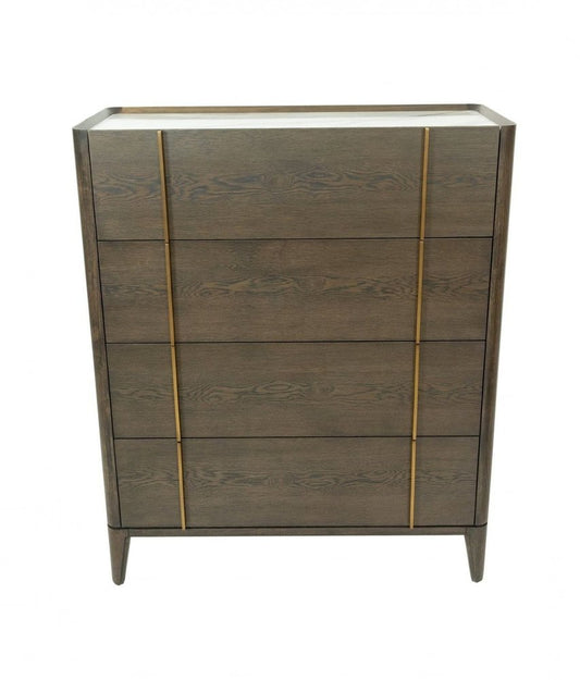 39" Dark Brown and gold Solid Wood Four Drawer Dresser HomeRoots