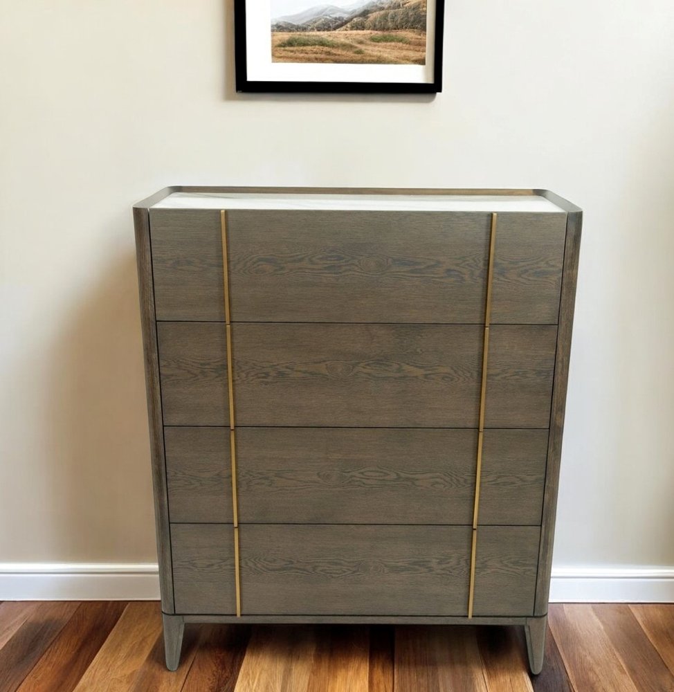 39" Dark Brown and gold Solid Wood Four Drawer Dresser - FurniFindUSA