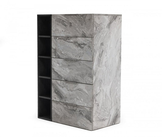 35" Grey Manufactured Wood Five Drawer Chest HomeRoots