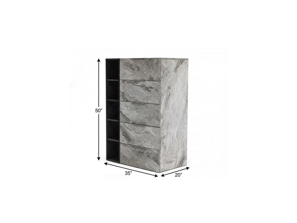 35" Grey Manufactured Wood Five Drawer Chest HomeRoots