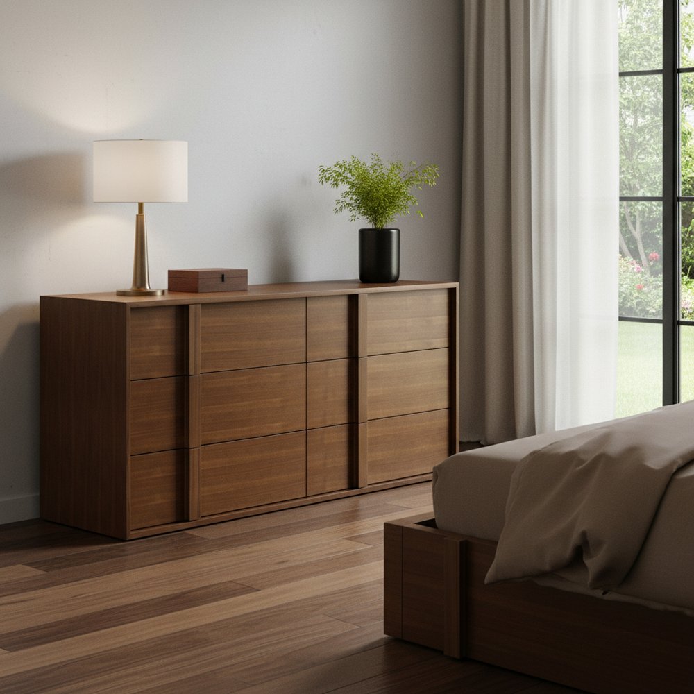 65" Walnut Solid Wood Six Drawer Double Dresser HomeRoots