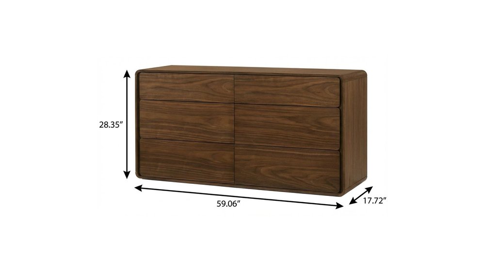 59" Walnut Solid Wood Six Drawer Double Dresser HomeRoots