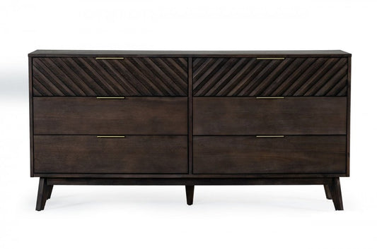 65" Dark Brown Solid Wood Six Drawer Double Dresser HomeRoots