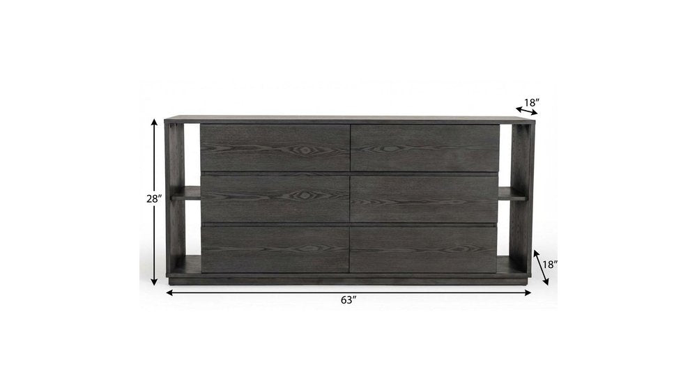 63" Grey Solid Wood Six Drawer Double Dresser HomeRoots