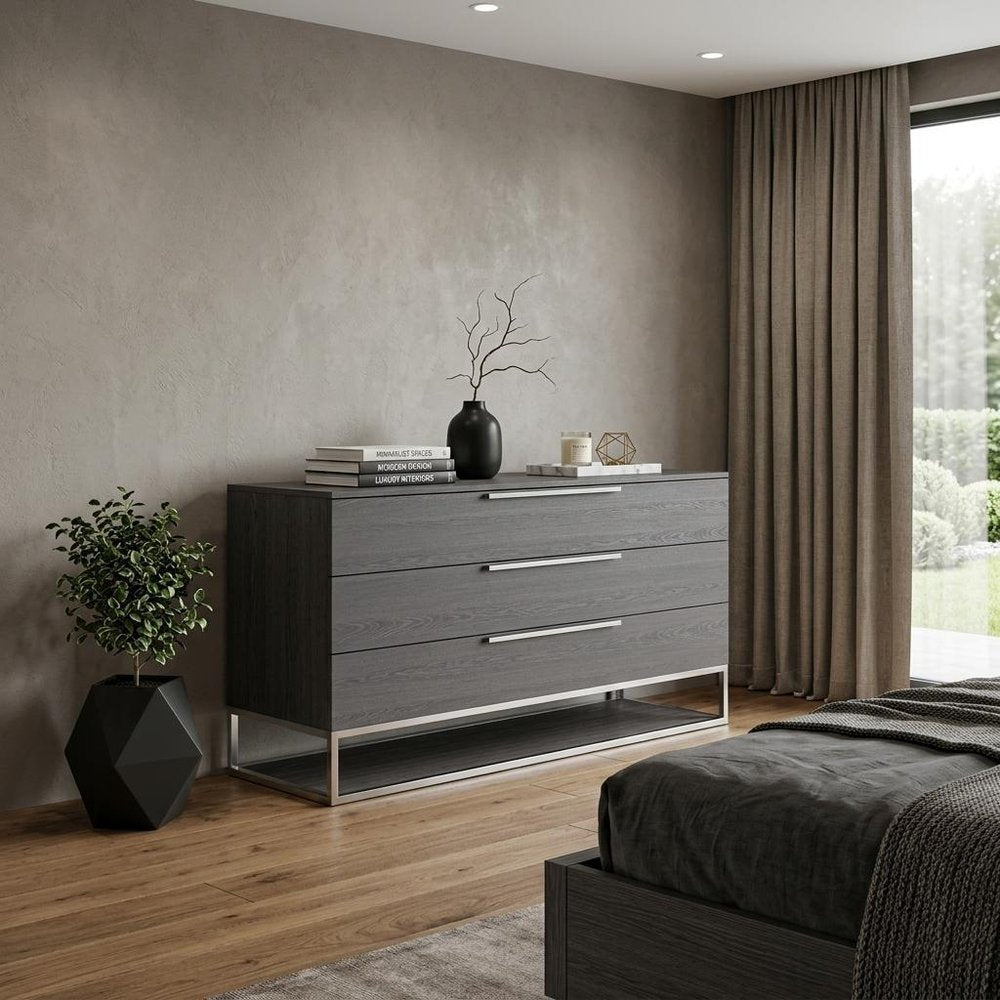 58" Gray Wood Three Drawer Dresser HomeRoots