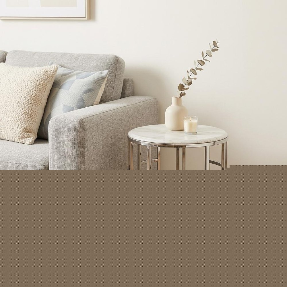 Stylish Silver And White Marble Round Geometric End or Side Table HomeRoots