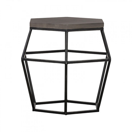 Modern Gray Concrete and Black Metal Hexagonal End Table HomeRoots
