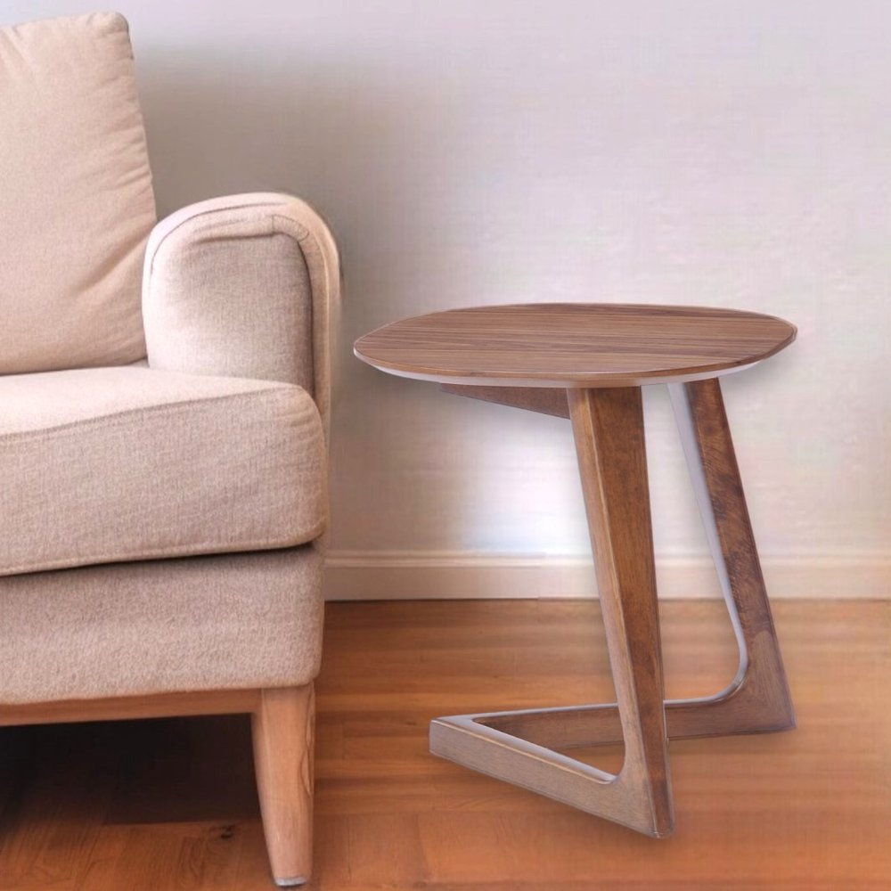Mod Walnut Wood Asymmetric End Table HomeRoots
