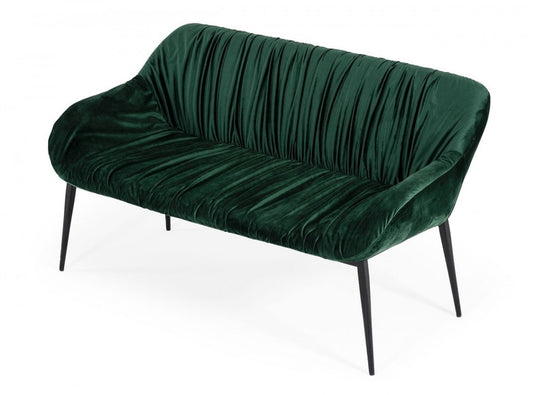56" Green and Black Velvet Upholstered Dining Bench HomeRoots