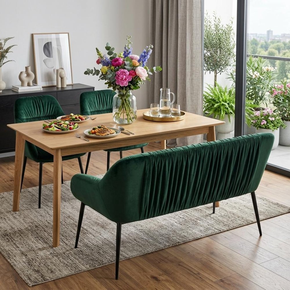 56" Green and Black Velvet Upholstered Dining Bench HomeRoots