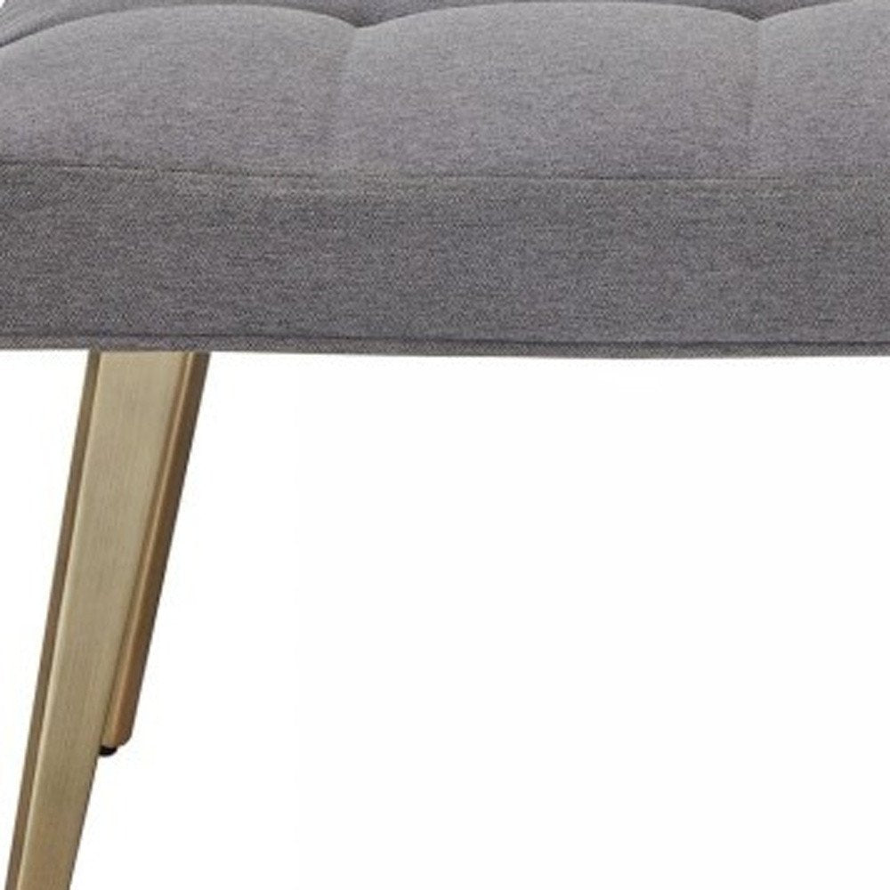 47" Gray and Antiqued Brass Tufted Linen Blend Upholstered Dining Bench HomeRoots