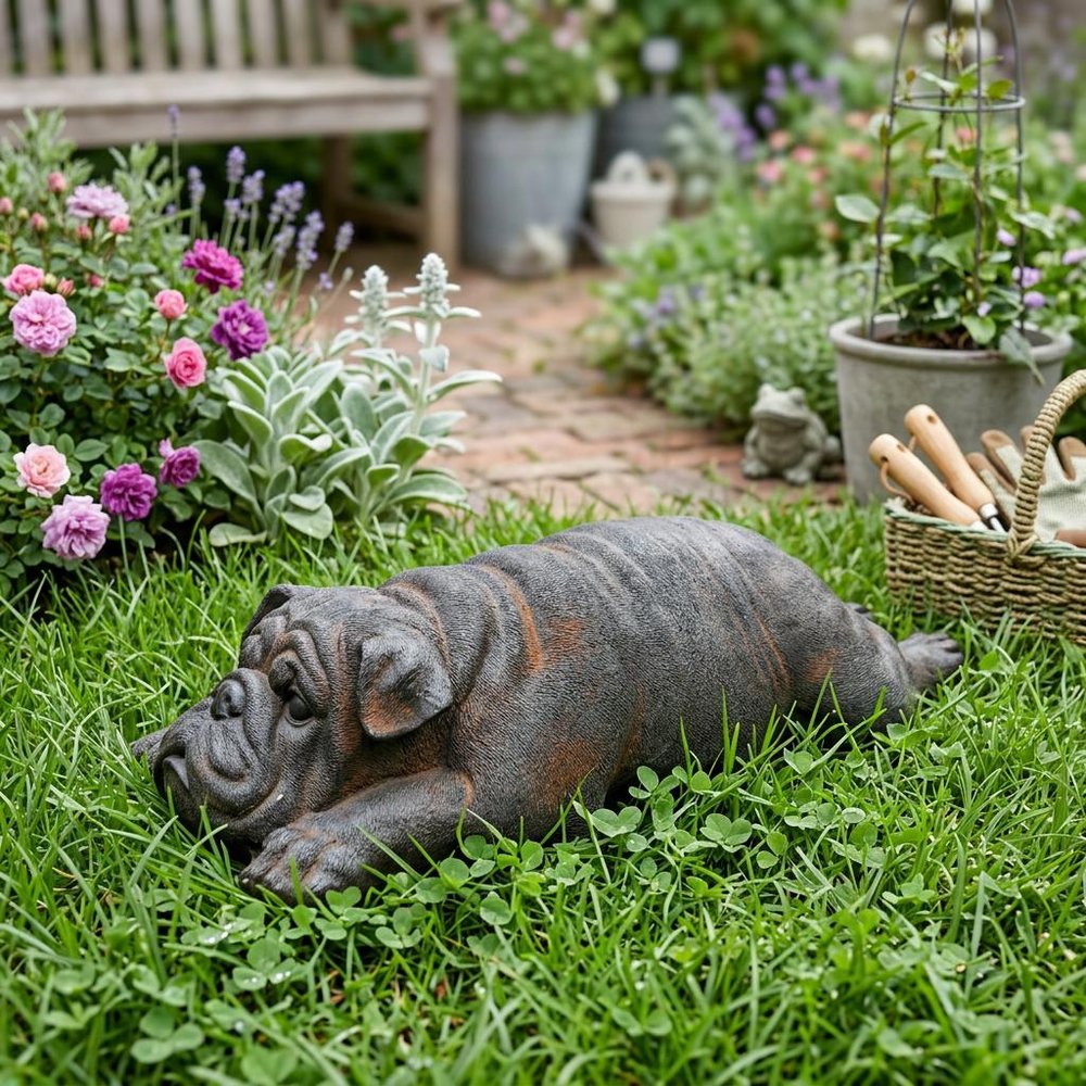 24" Sleepy Bulldog Indoor Outdoor Statue HomeRoots