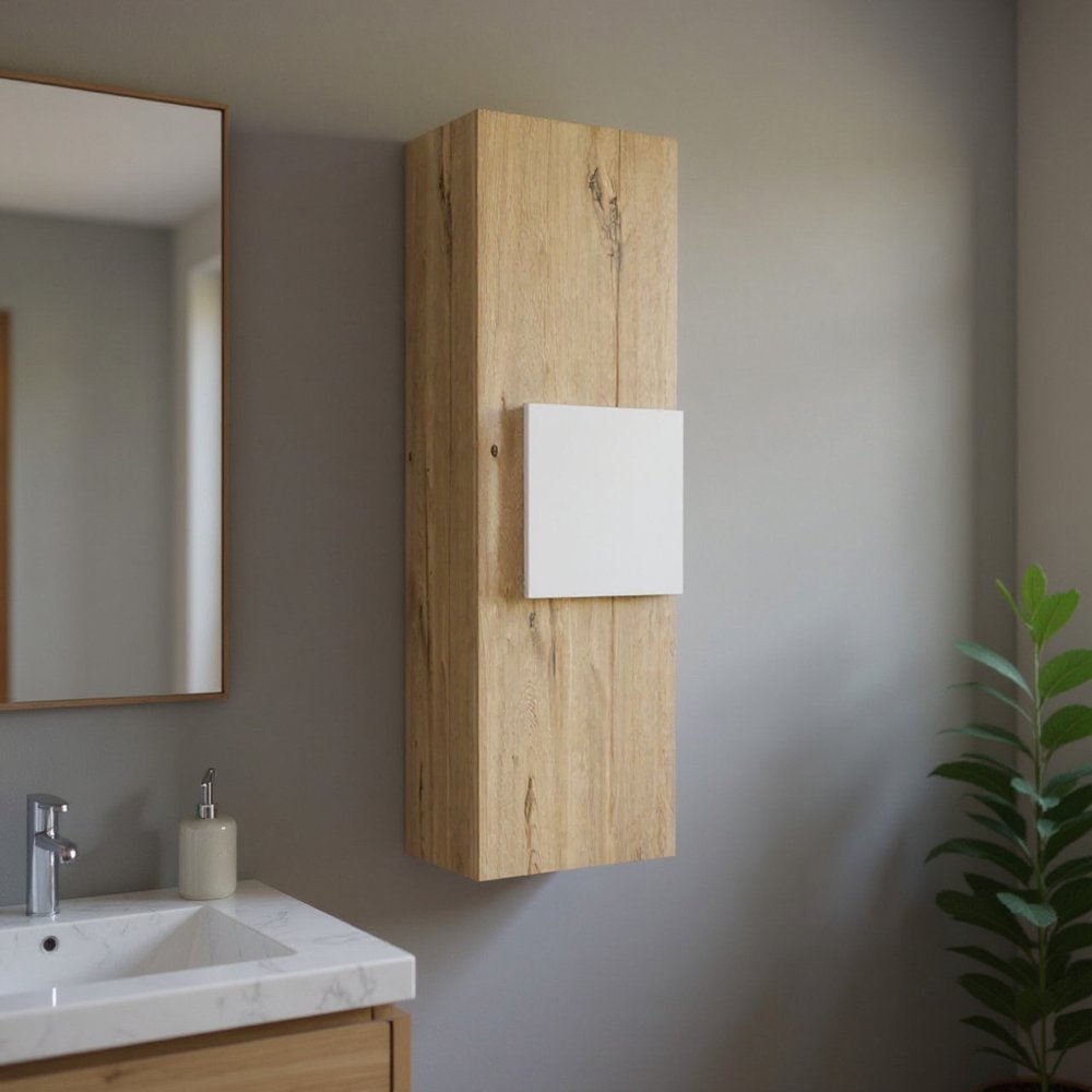 Light Oak and White Multi Purpose Vertical Hanging Cabinet