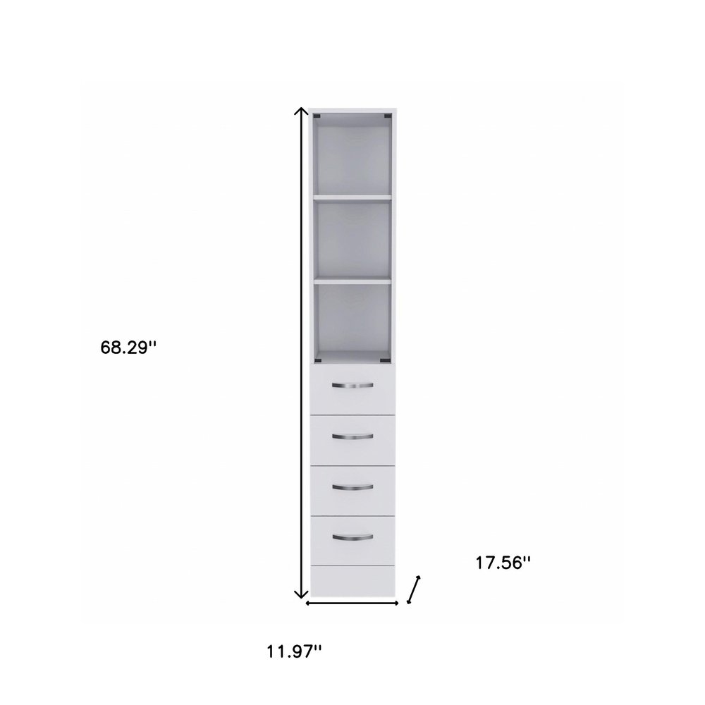 White Bathroom Storage Cabinet with Glass Door and Sliding Drawers HomeRoots