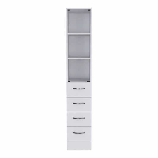 White Bathroom Storage Cabinet with Glass Door and Sliding Drawers HomeRoots