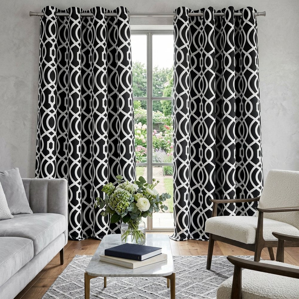 84" Jet Black Trellis Black Out Window Curtain Panel HomeRoots