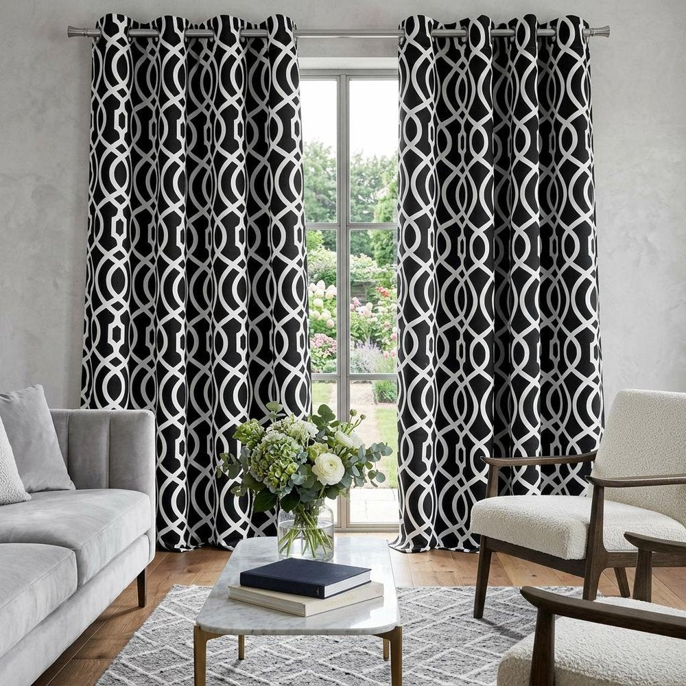 84" Jet Black Trellis Black Out Window Curtain Panel HomeRoots