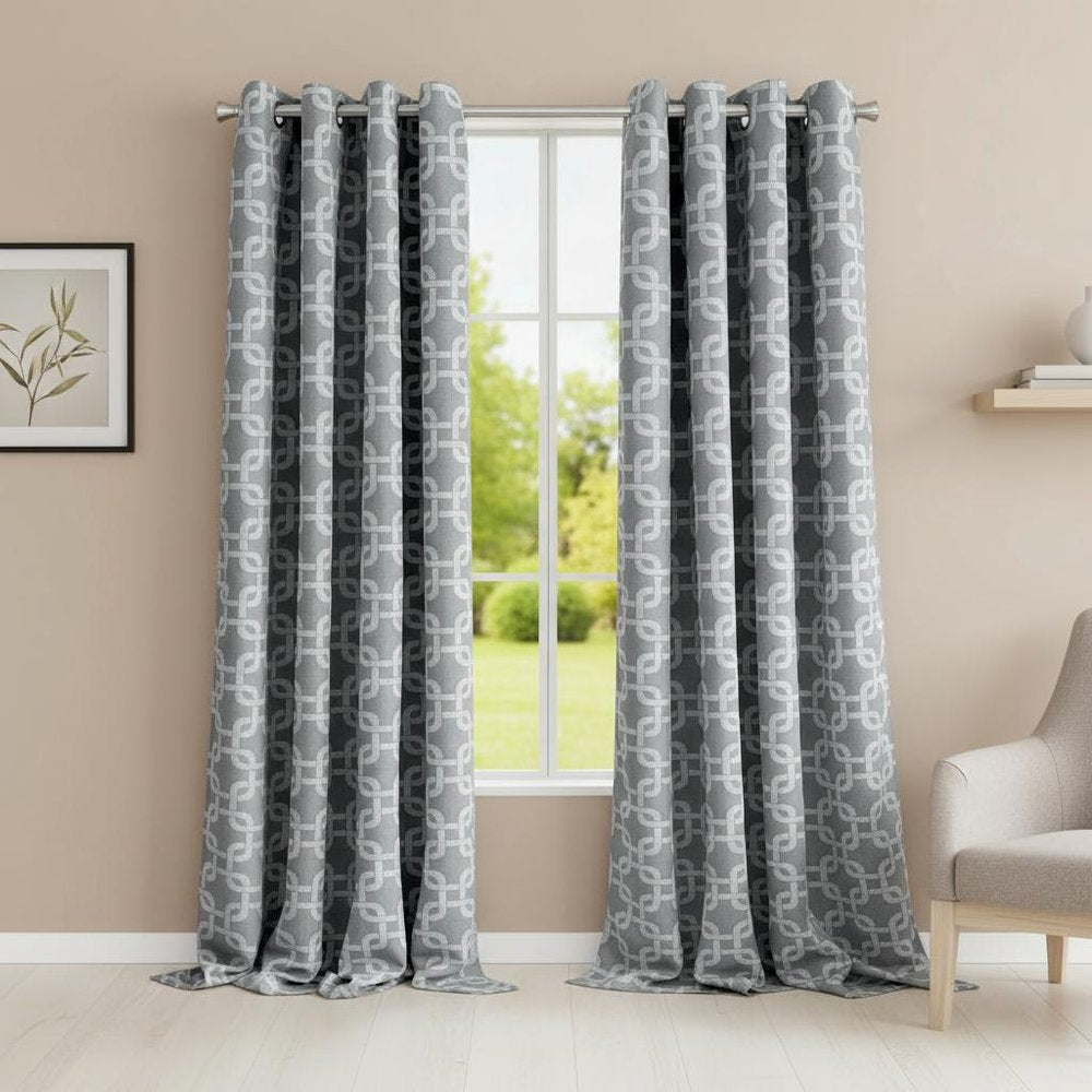 84” Silver Interlock Pattern Window Curtain Panel HomeRoots