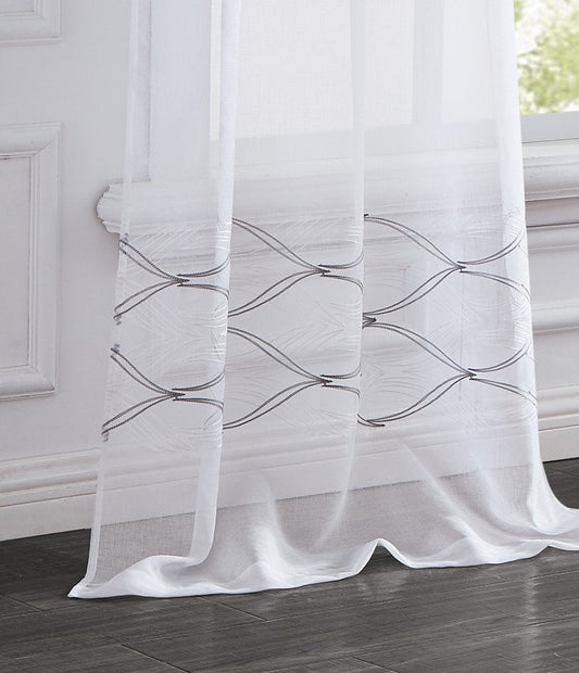 Set of Two 96" White Wave Embroidered Window Panels