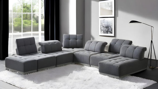 Gray Polyester Modular U Shaped Seven Piece Corner Sectional HomeRoots