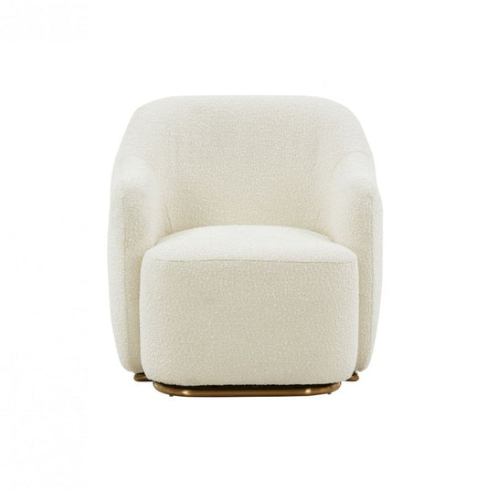 30" Off White And Gold Upholstered Swivel Arm Chair HomeRoots