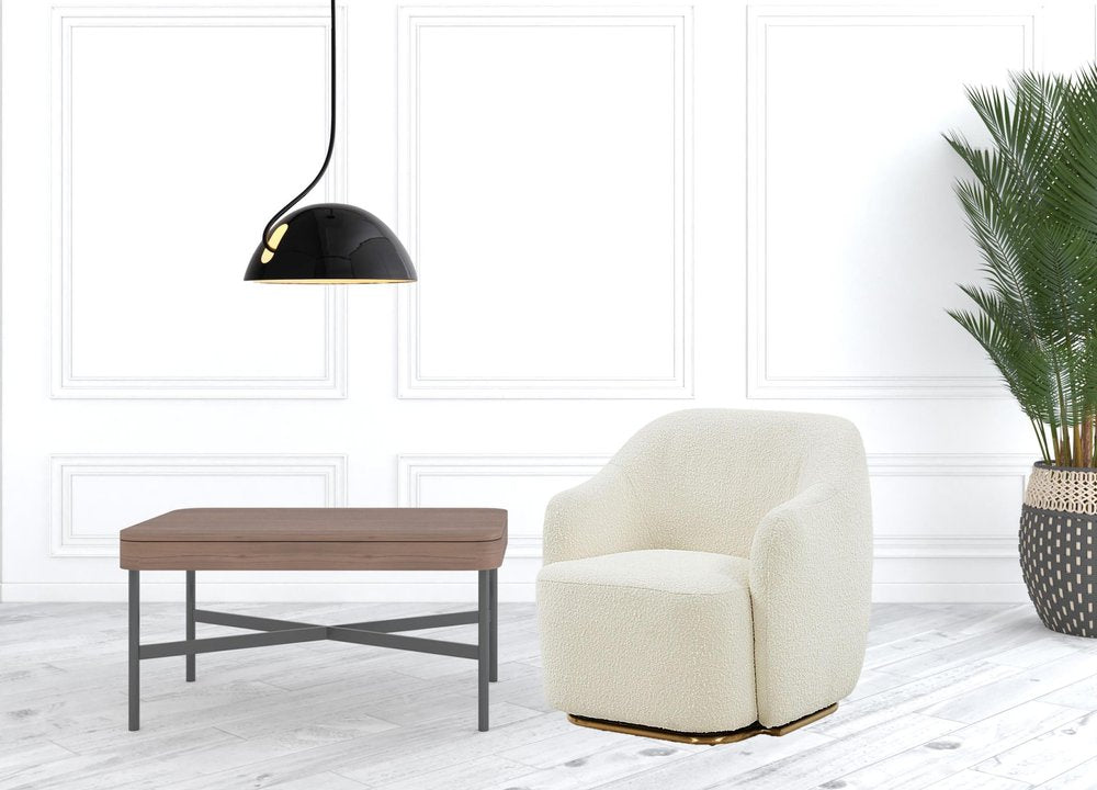 30" Off White And Gold Upholstered Swivel Arm Chair HomeRoots