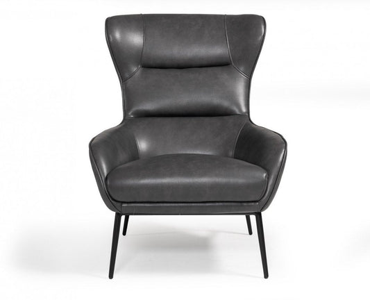 26" Dark Gray And Black Faux Leather Tufted Wingback Chair HomeRoots