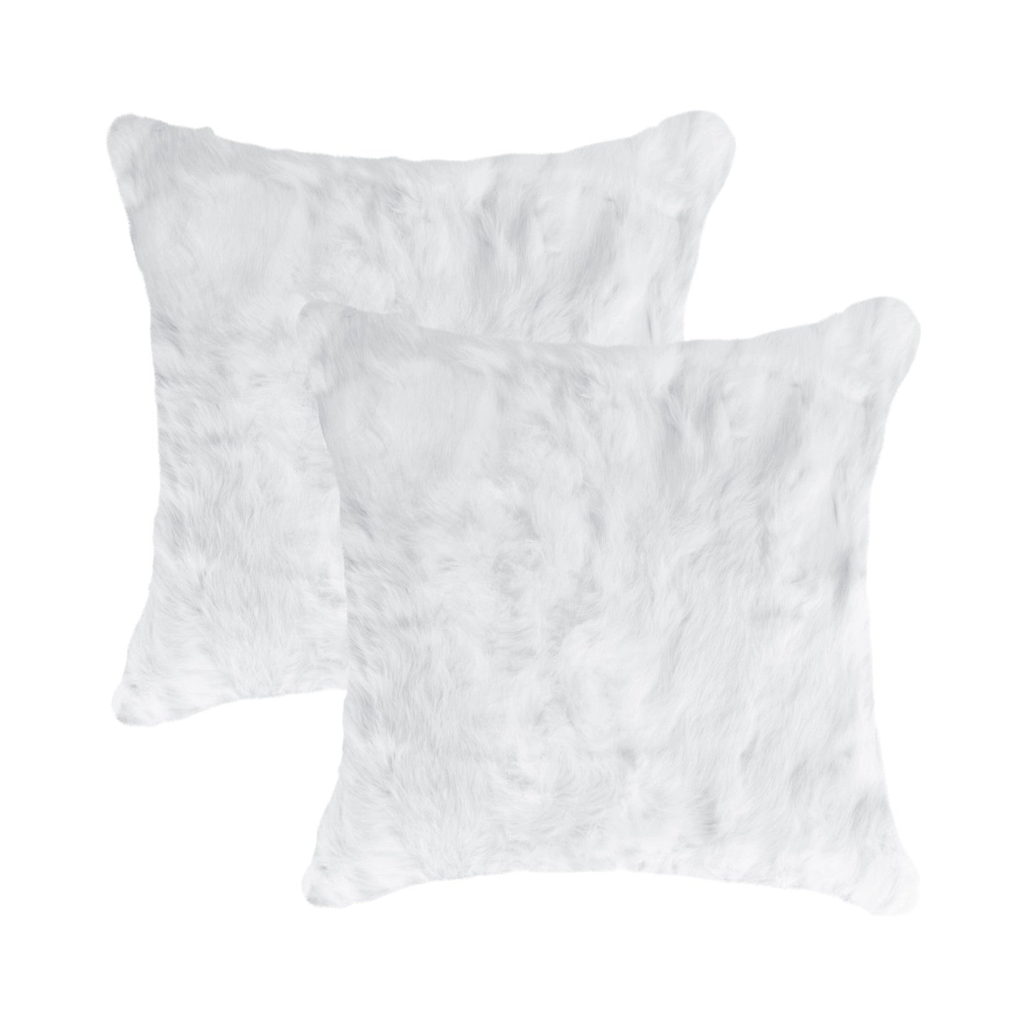 Set Of Two 18" White Rabbit Zippered Natural Fur Throw Pillows FurniFindUSA