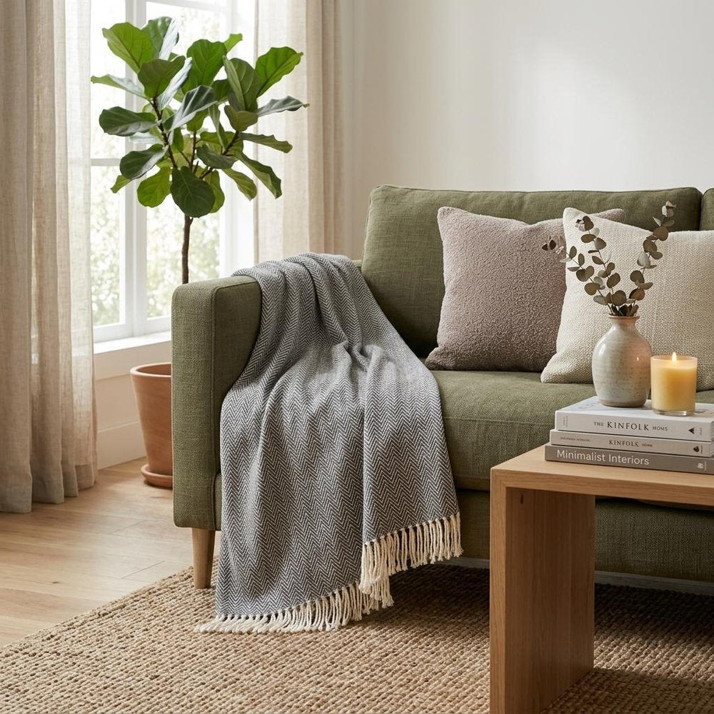 Dark Grey and White Dreamy Soft Herringbone Throw Blanket HomeRoots