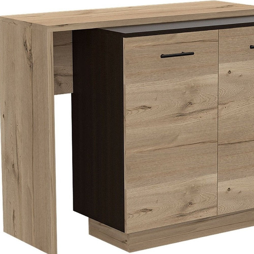 Natural and Natural And Black 59" Kitchen Island With Storage HomeRoots