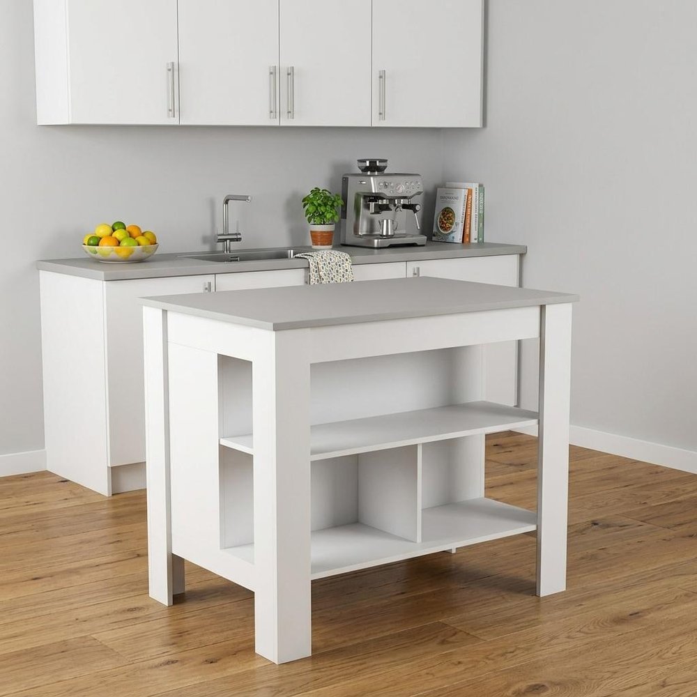 White and Gray 41" Kitchen Island With Storage HomeRoots