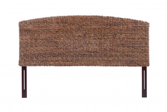 Brown Natural and Rustic Woven Banana Leaf Curved Queen Size Headboard HomeRoots