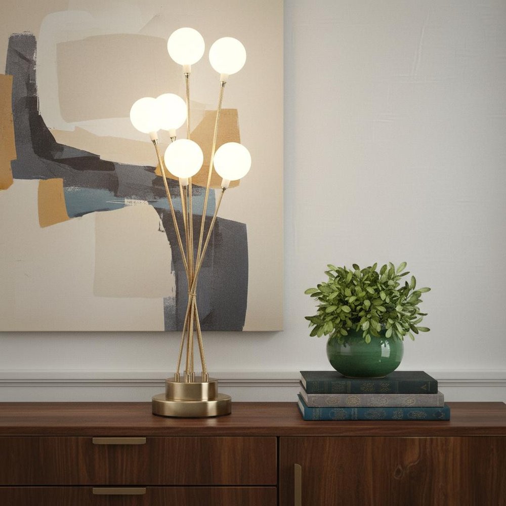 28" Yellow Gold Six Light Globe Desk or Table Lamp HomeRoots