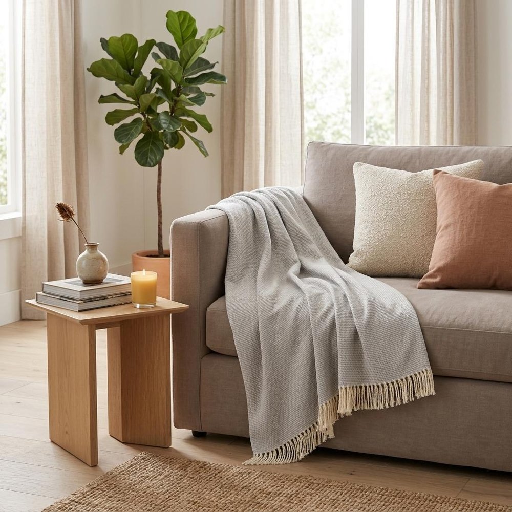Soft Light Gray Links Pattern Throw Blanket HomeRoots