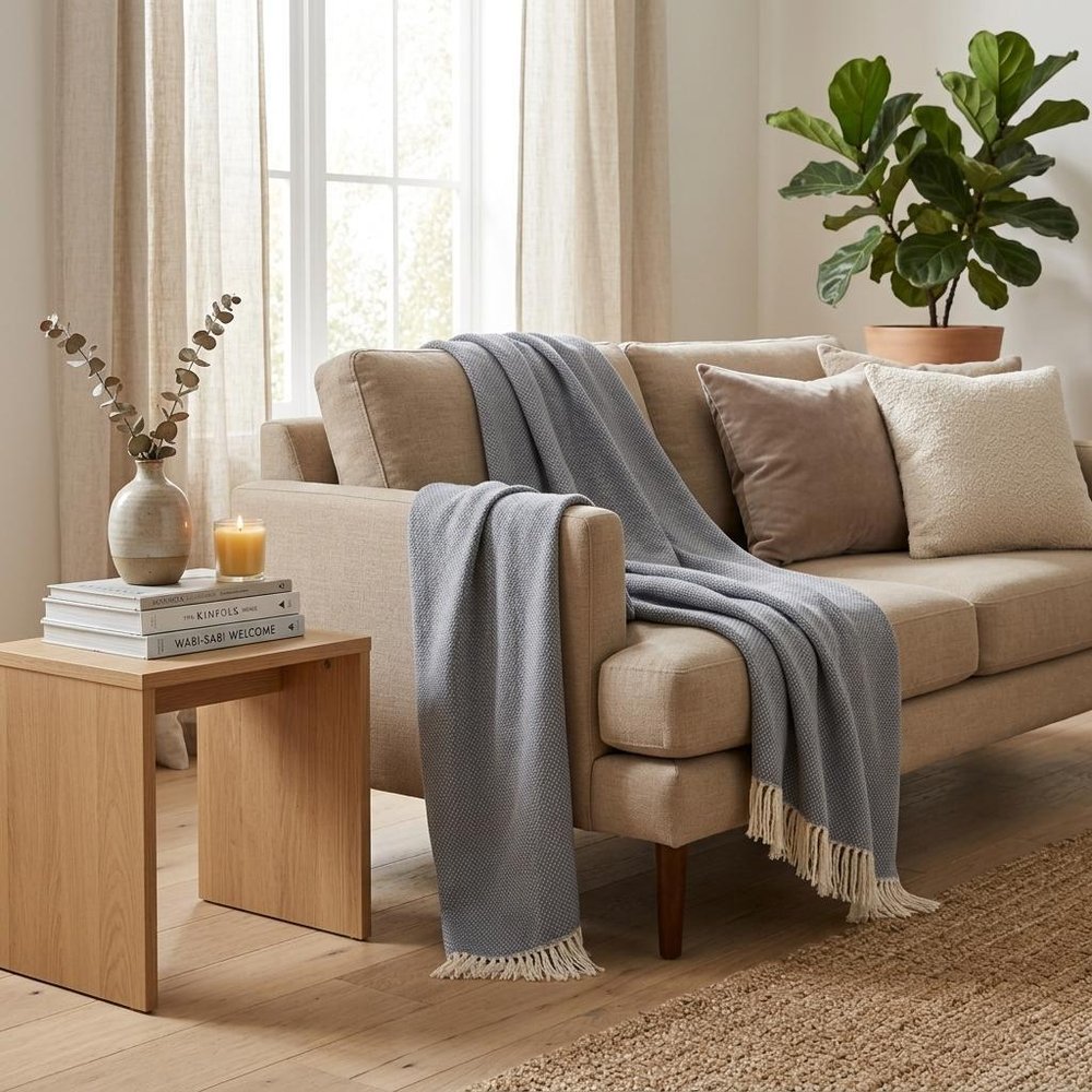 Soft Slate Gray Links Pattern Throw Blanket HomeRoots