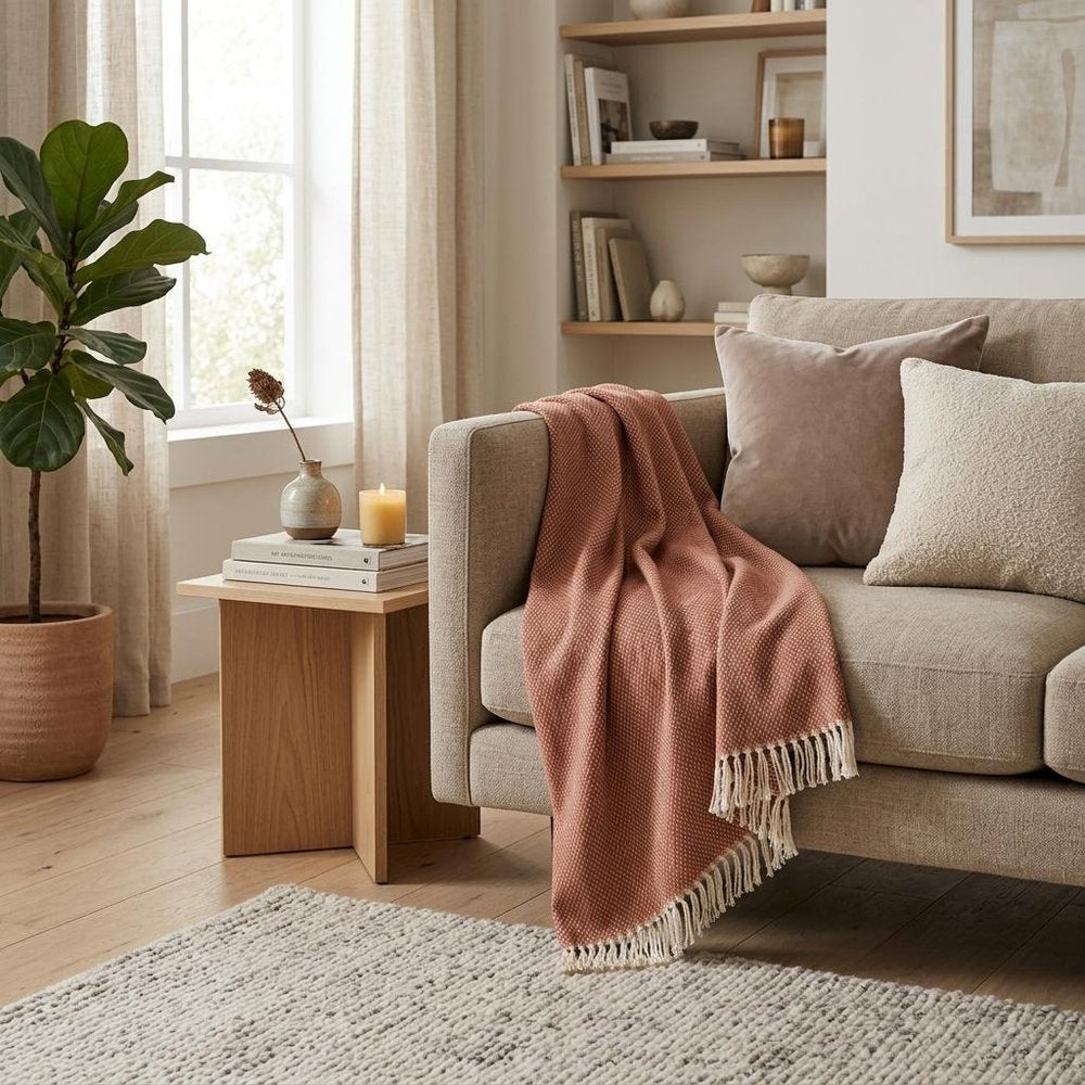 70" X 55" Terra Cotta Woven Cotton Plush Throw Blanket HomeRoots
