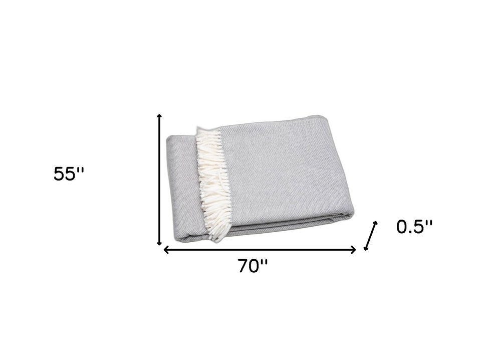 Light Gray Mini Dot Fringed Throw Blanket HomeRoots
