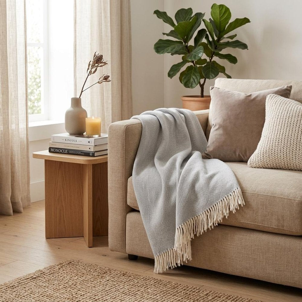 Light Gray Mini Dot Fringed Throw Blanket HomeRoots