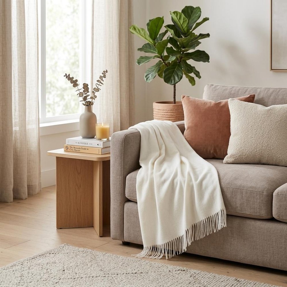 Creamy Milk Soft Acrylic Herringbone Throw Blanket HomeRoots