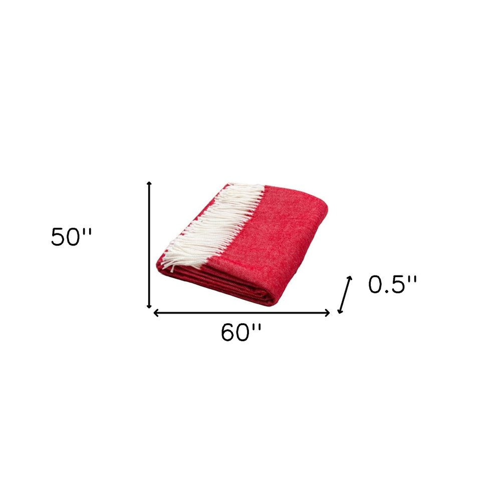 50" X 60" Red And White Woven Herringbone Plush Throw Blanket HomeRoots