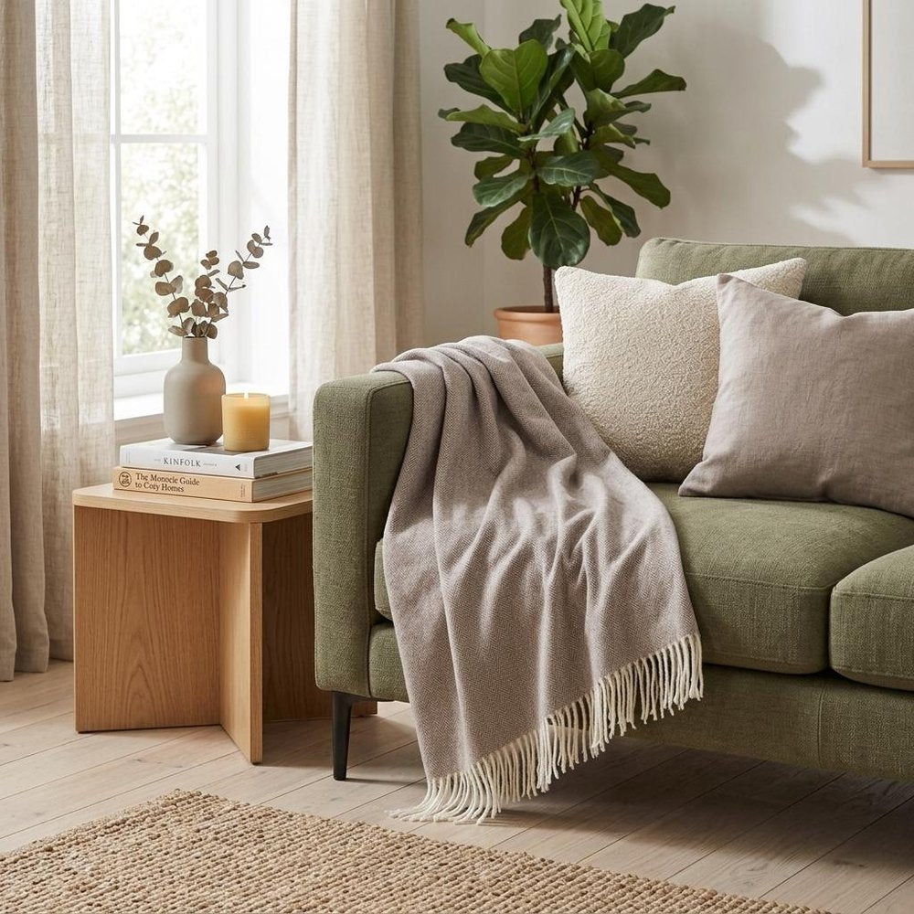 50" X 60" Taupe Woven Herringbone Plush Throw Blanket HomeRoots